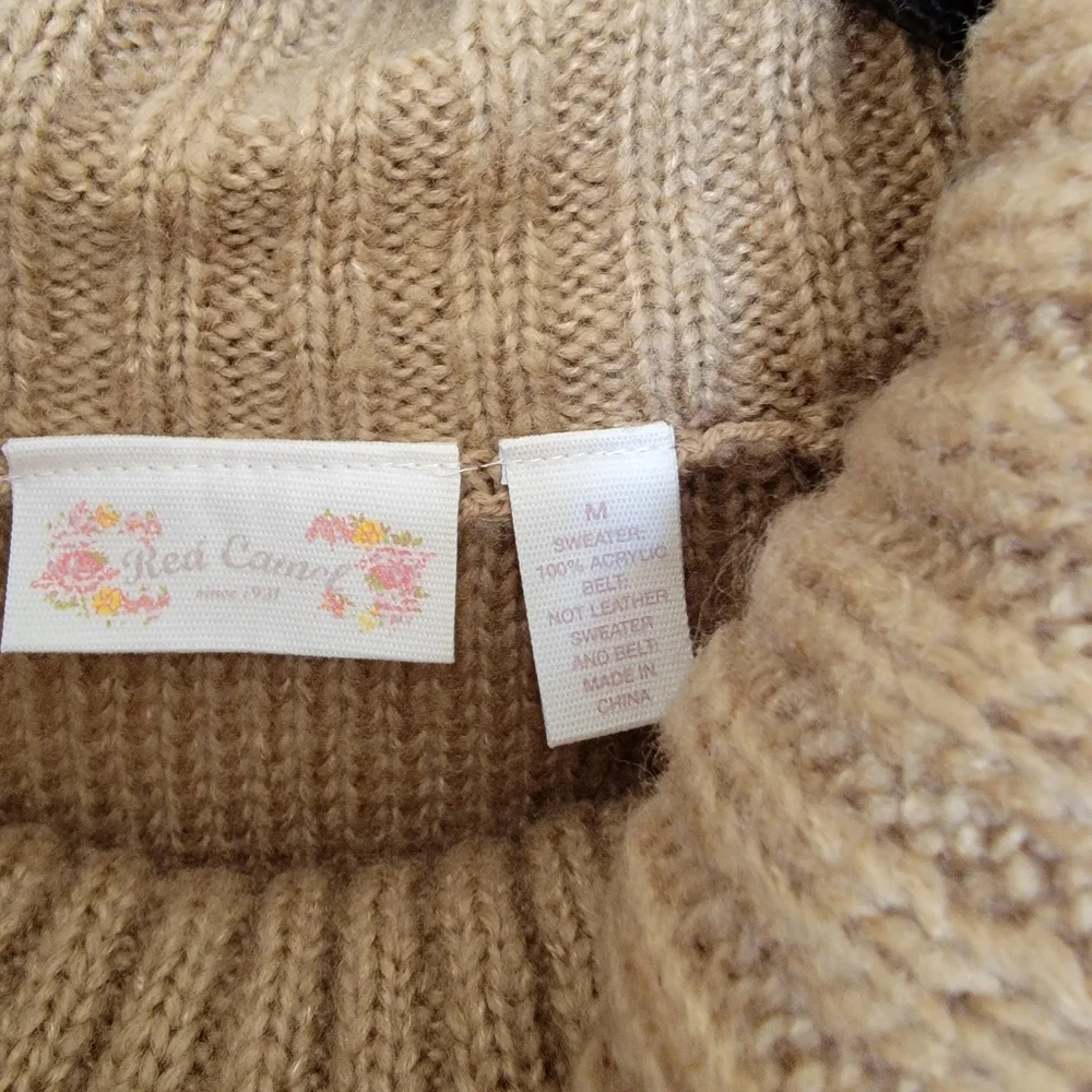 Red Camel Women's Size Medium Short Sleeve Belted Sweater Dress Tan NWT - Picture 3 of 6